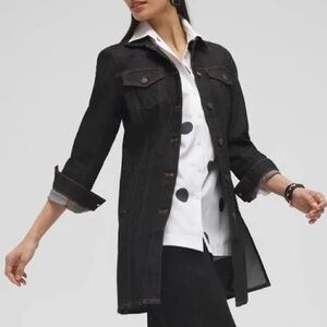 Chico’s NWT Long Denim Jacket in Midnight Rinse Sz 2, Large